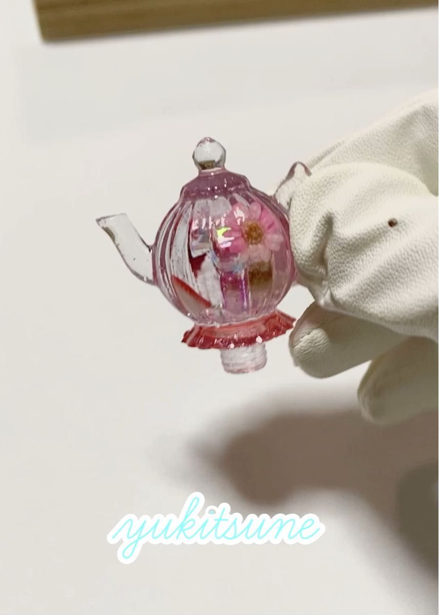 【No.172】ハンドメイド ティーポット シーリングスタンプハンドル ハンドル レジン ハーバリウム 雪狐レジン