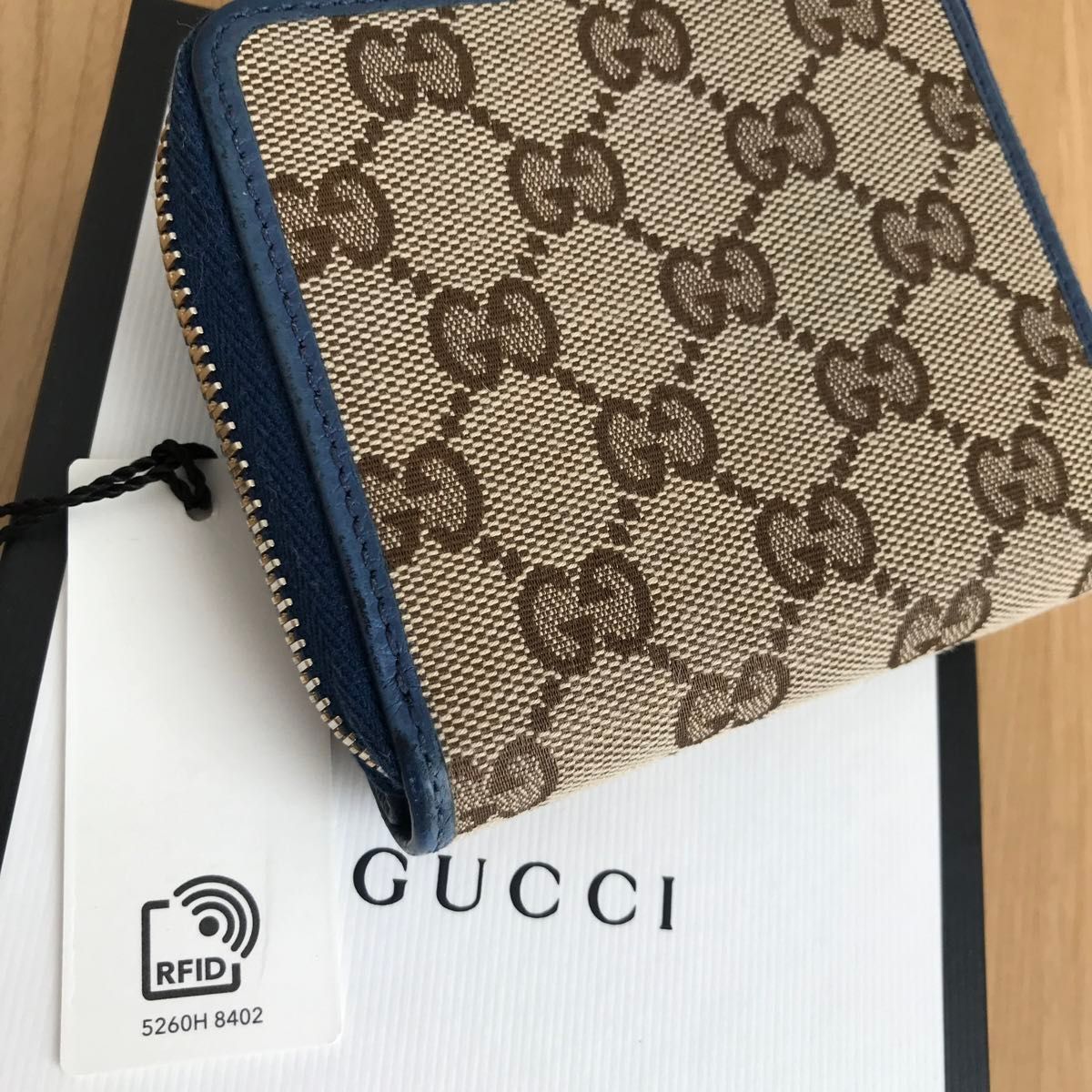 付属品完備 美品 GUCCI グッチ GGスプリーム 折財布 ミニ財布 青 付属品完備 美品 GUCCI グッチ GGスプリーム 折財布 ミニ財布 青