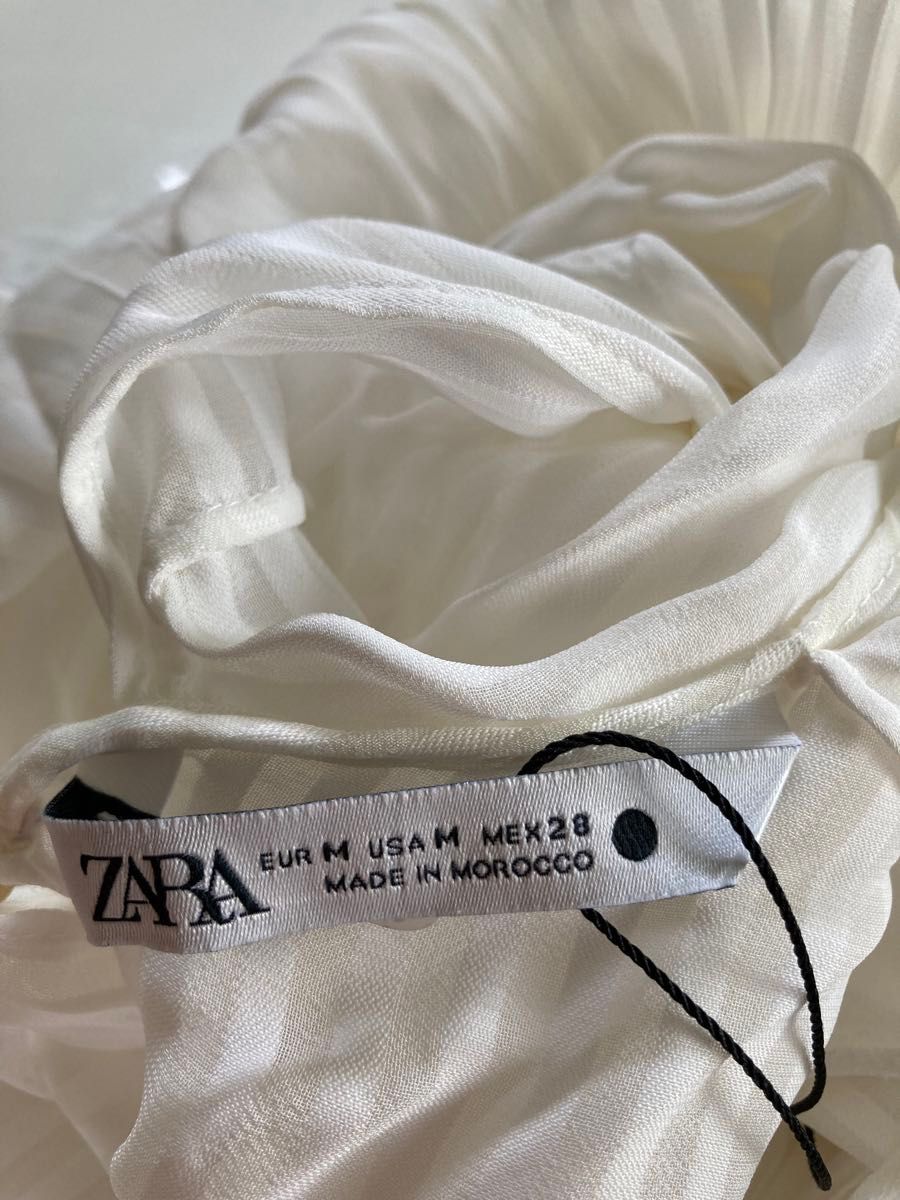 新品 ZARA リボン ネック ストライプ ノースリーブブラウス