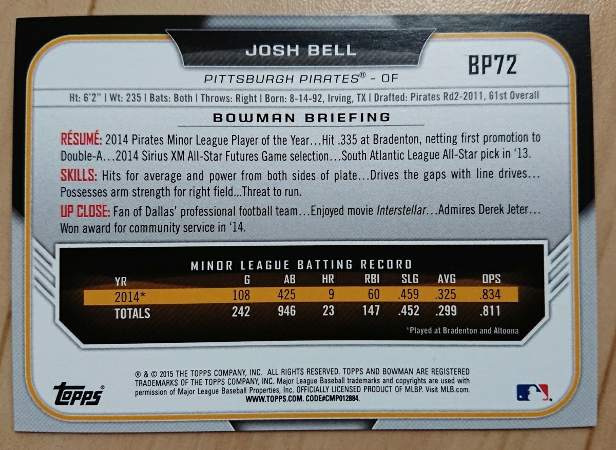 日本yahoo拍賣 樂淘letao代購代標第一品牌 Josh Bell Bowman Prospect 15 Bp72 Mlb メジャーリーグ ジョシュベルpittsburgh Pirates ピッツバーグパイレーツプロスペクト 日本yahoo拍賣 樂淘letao代購代標第一品牌 Josh Bell Bowman Prospect 15 Bp72 Mlb メジャーリーグ ジョシュベルpittsburgh Pirates ピッツバーグパイレーツプロスペクト