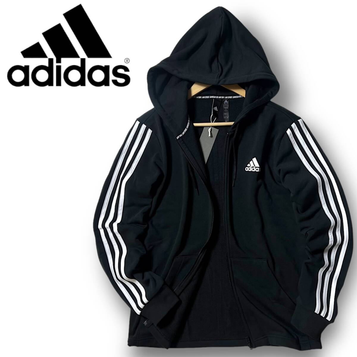 新品 adidas アディダス ゴルフに最適 速乾コットン スウェット パーカー フーディ ジップジャケット DT9896 M ブラック 通年対応 ◆B3983