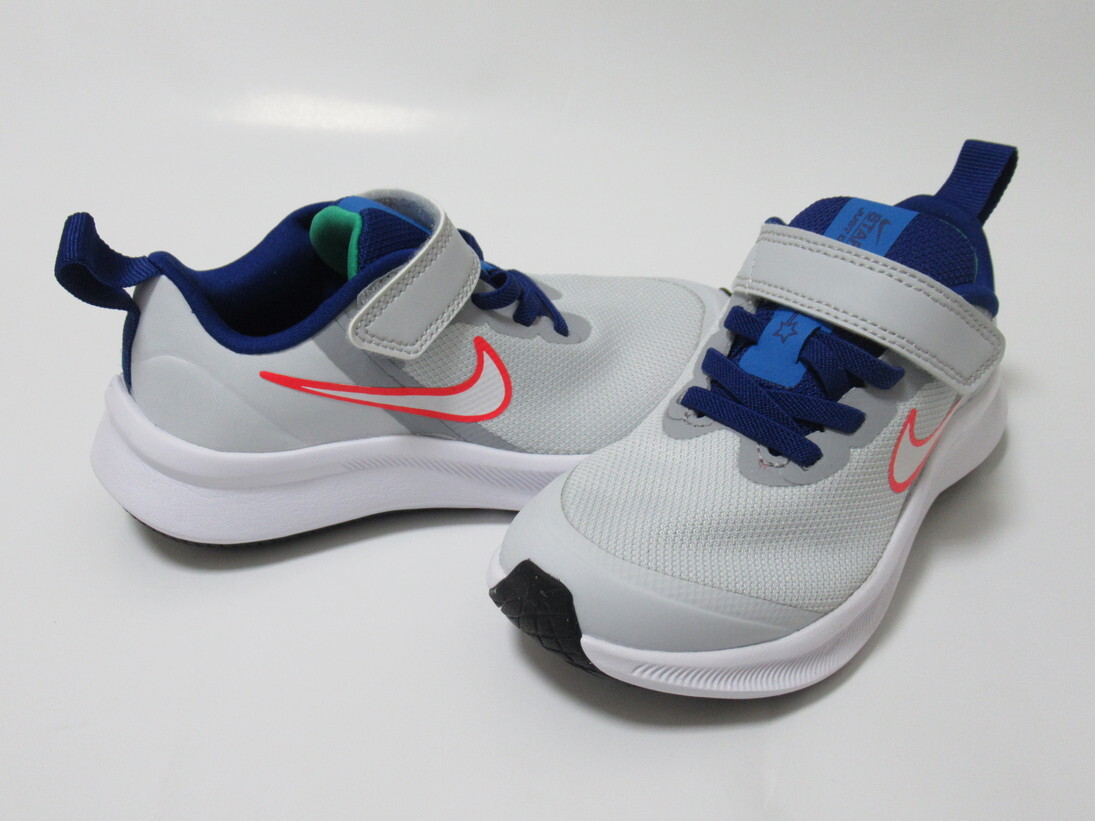 NIKE STAR RUNNER 3 PSV 白 青 赤 18cm ナイキ スターランナー キッズ 運(yùn)動(dòng)靴 ベルクロ ピュアプラチナム DA2777-013