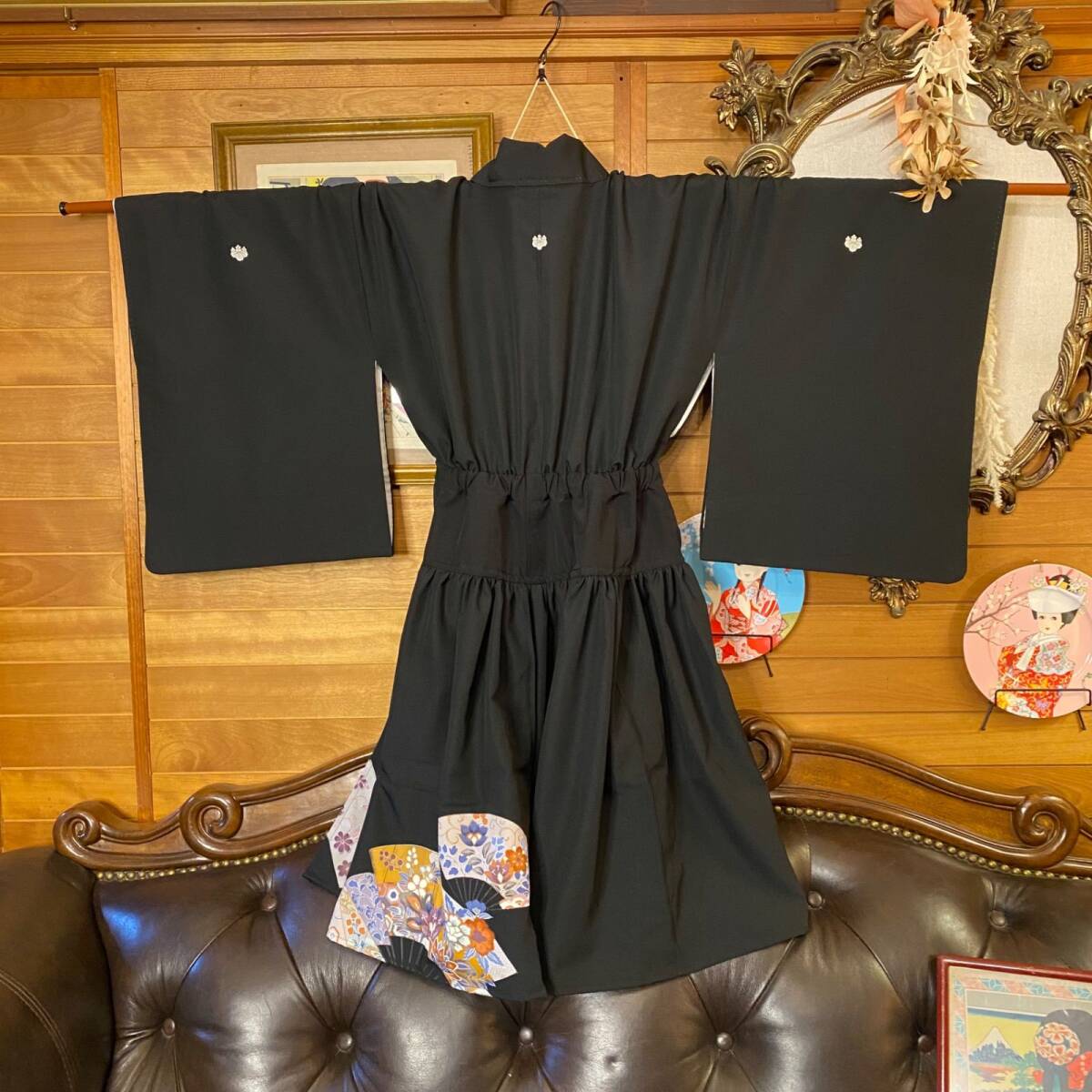 和洋折衷 黒留袖 着物 ミニ丈ワンピース ドレス 2部式作り帯 和 和洋折衷 黒留袖 着物 ミニ丈ワンピース ドレス 2部式作り帯 和