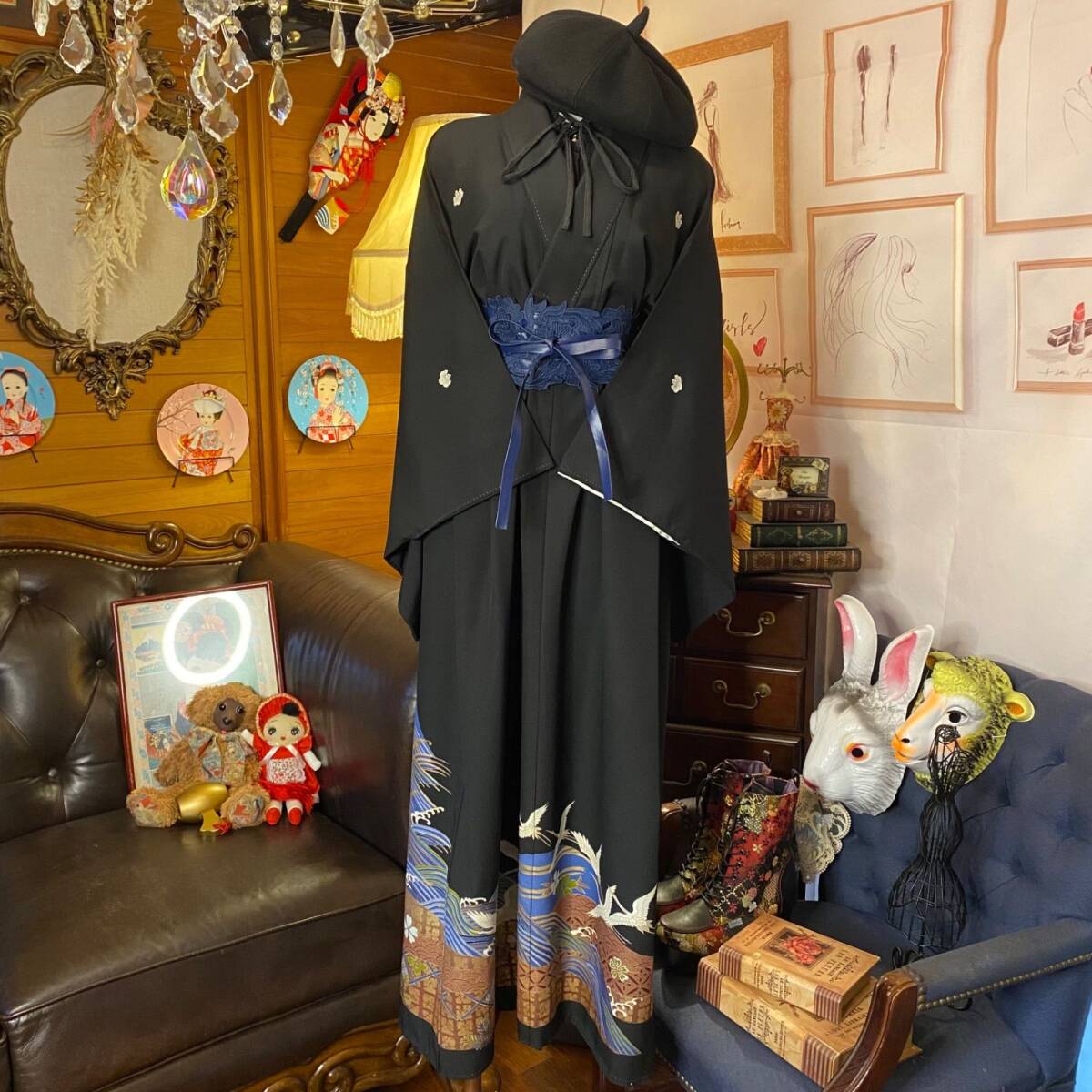 和洋折衷 黒留袖 着物 リメイク ワンピース ドレス ハンドメイド レトロ 古着 和 モダン 黒/ブラック TKW-29 和洋折衷 黒留袖 着物 リメイク ワンピース ドレス ハンドメイド レトロ 古着 和 モダン 黒/ブラック TKW-29