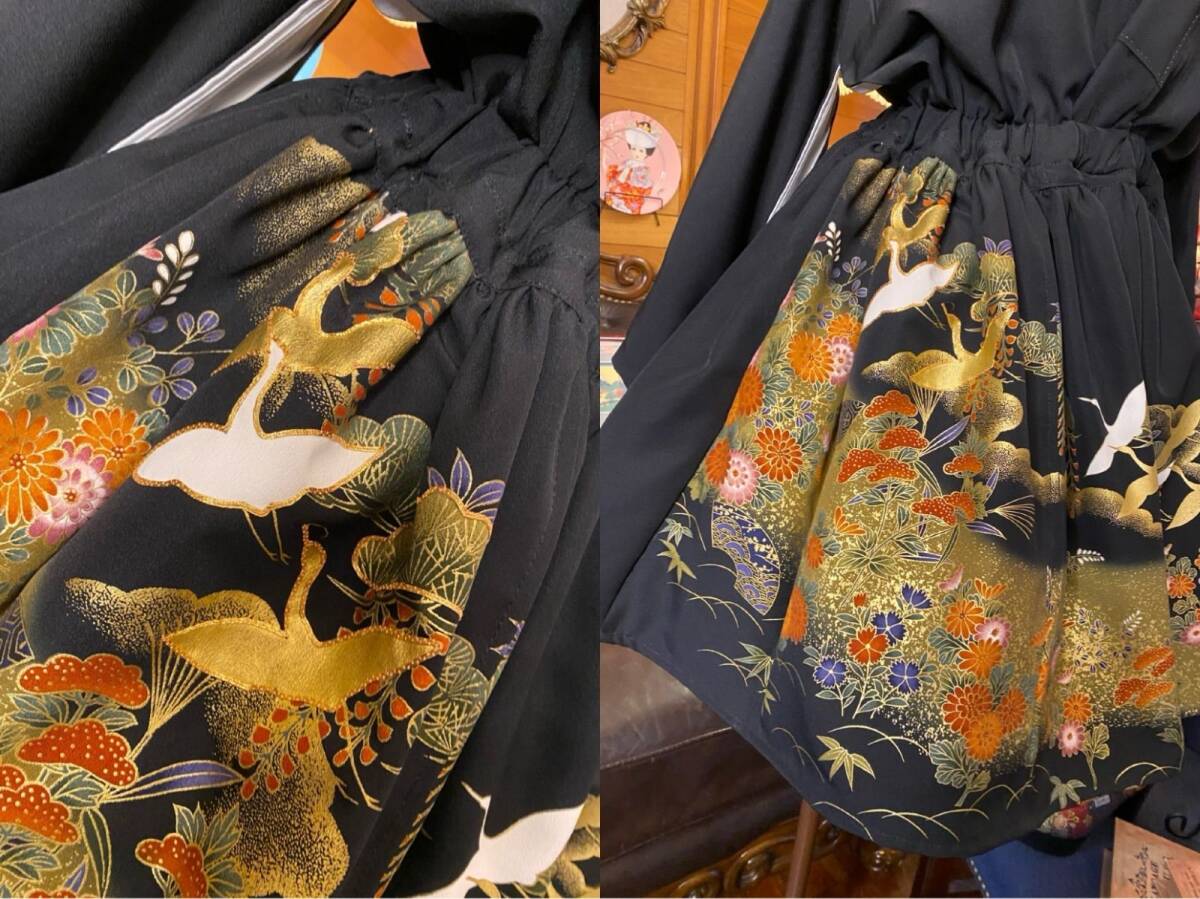 和洋折衷 黒留袖 着物 ミニ丈 ワンピース ドレス 2部式作り帯 和 和洋折衷 黒留袖 着物 ミニ丈 ワンピース ドレス 2部式作り帯 和