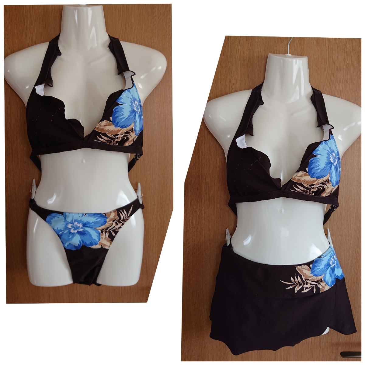 * with translation * light brown group * large floral print. bikini 3 point set *11L*( stock ). warehouse industry * miniskirt attaching *