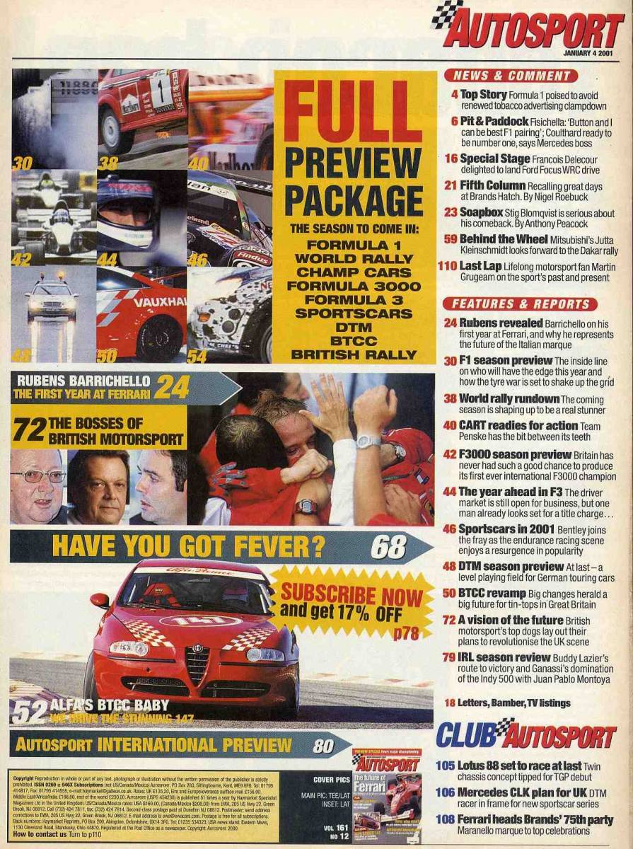 【c5293】01.1.4 AUTOSPORT／フェラーリの未来、2001年F1シーズンプレビュー、WRCシーズンプレビュー、…_画像2
