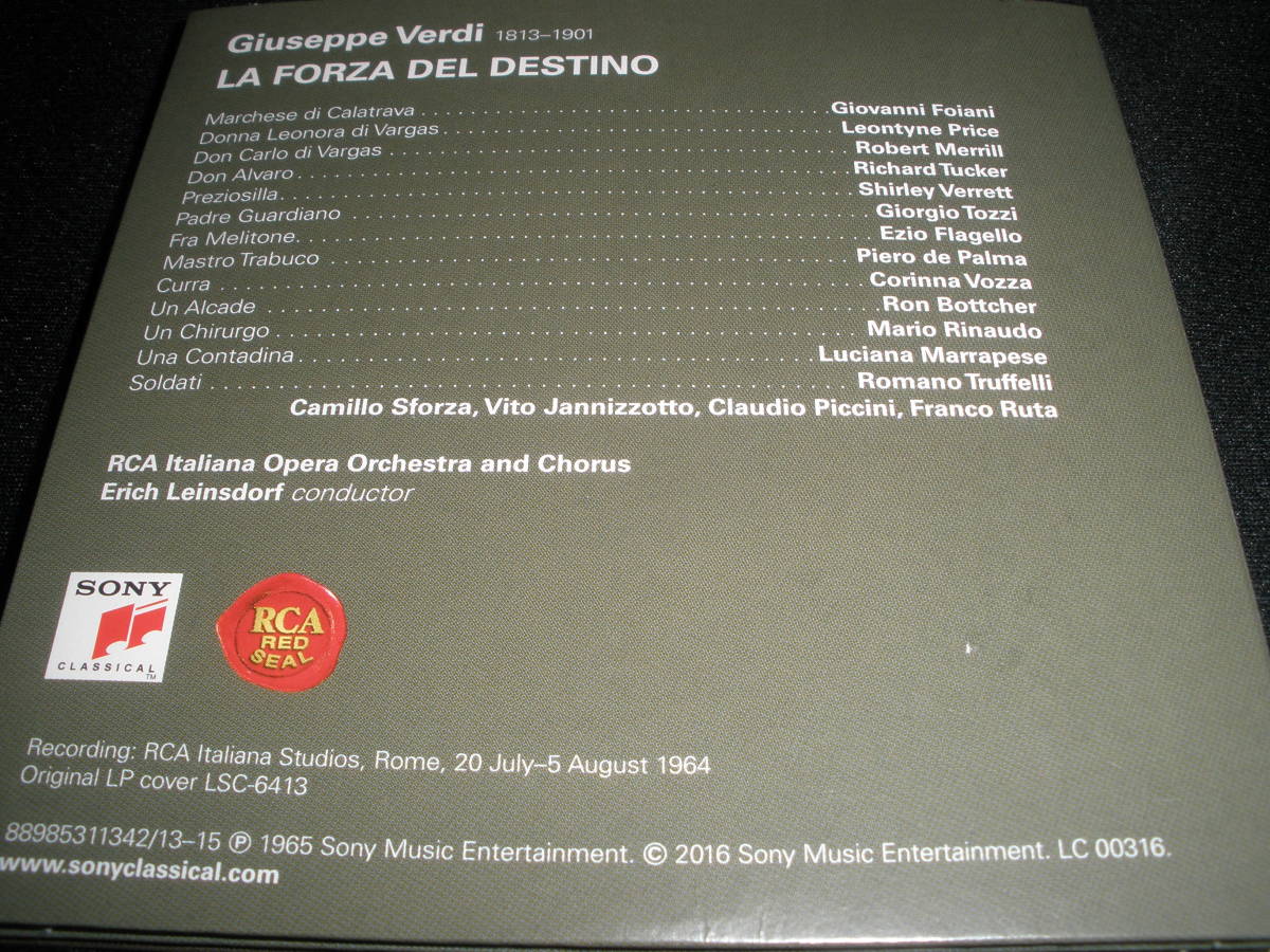 ヴェルディ 運命の力 シッパース プライス タッカー メリル トッツィヴァーレット RCA リマスター オリジナル 紙 美 Verdi Destino Price_美品 リマスター オリジナル 紙ジャケ 3CD
