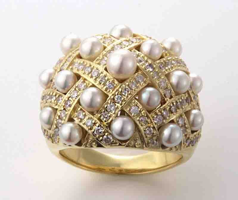 * Mini Akoya жемчуг 17.+ dia 1.0ct. k18 производства 12 номер кольцо *17.4g/IP-6678