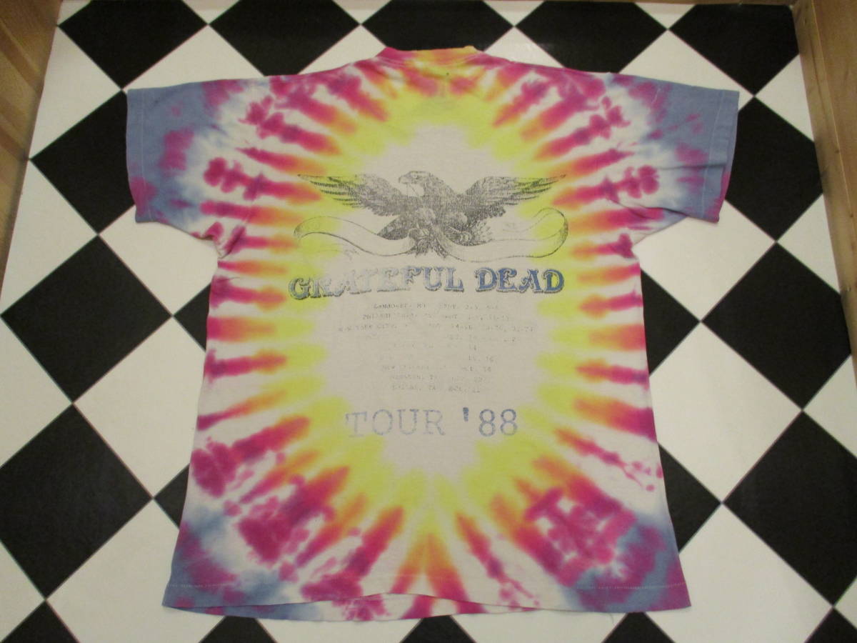 80's GRATEFUL DEAD グレイトフルデッド バンド Tシャツ ロック ツアー ビンテージ スカル ドクロ 騙し絵 だまし絵 タイダイ L USA製_画像3