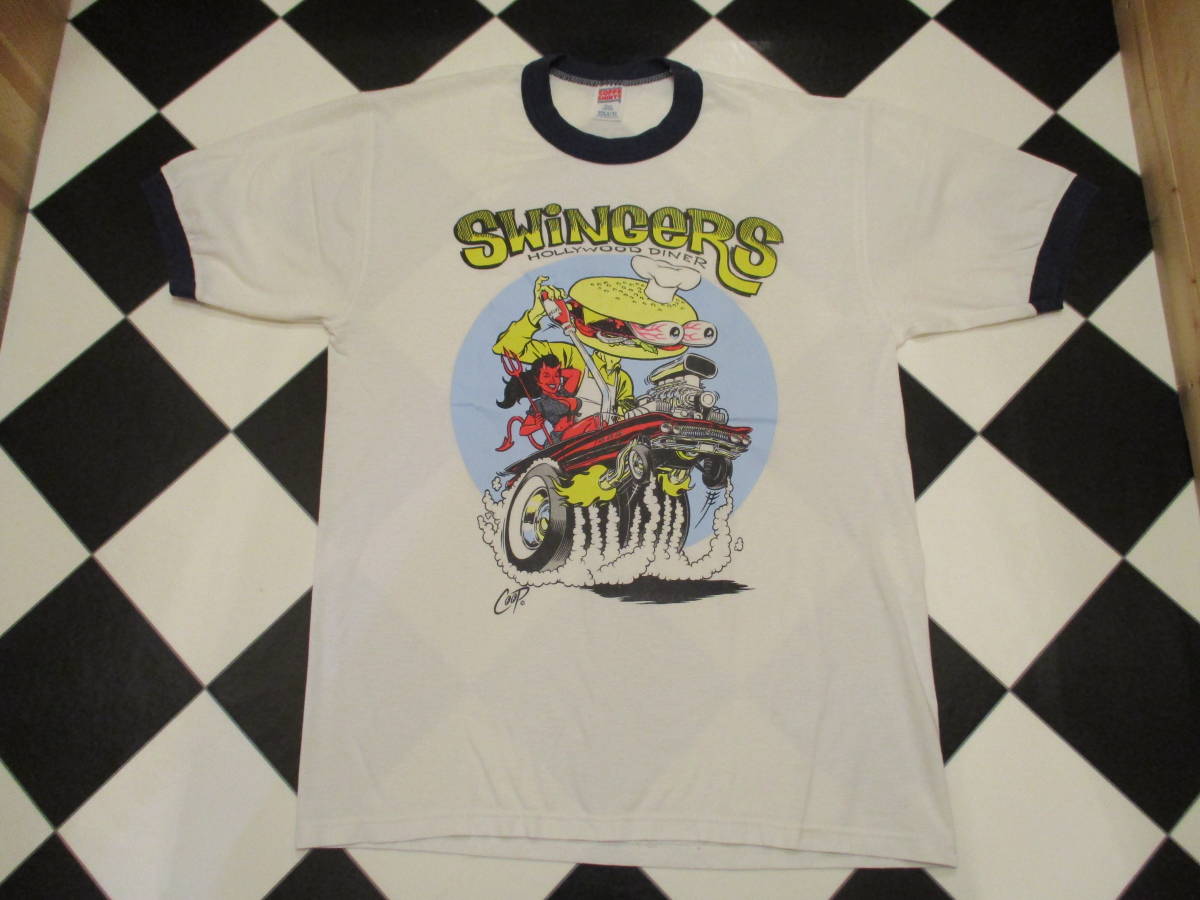 90's SWINGERS HOLLYWOOD DINER COOP ハンバーガー モンスター レッドデビル ホットロッド ビンテージ リンガー Tシャツ USA製 L_画像1