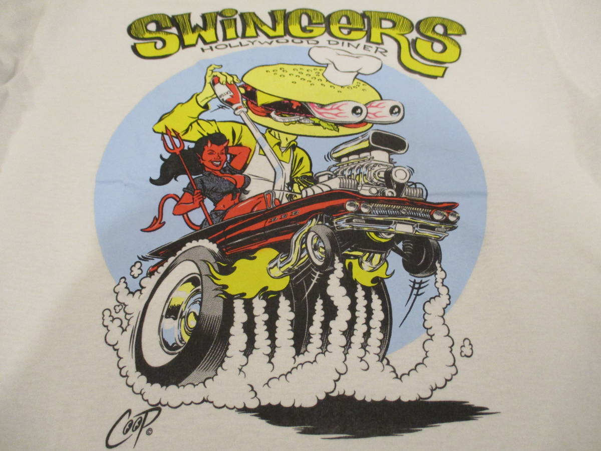 90's SWINGERS HOLLYWOOD DINER COOP ハンバーガー モンスター レッドデビル ホットロッド ビンテージ リンガー Tシャツ USA製 L_画像6
