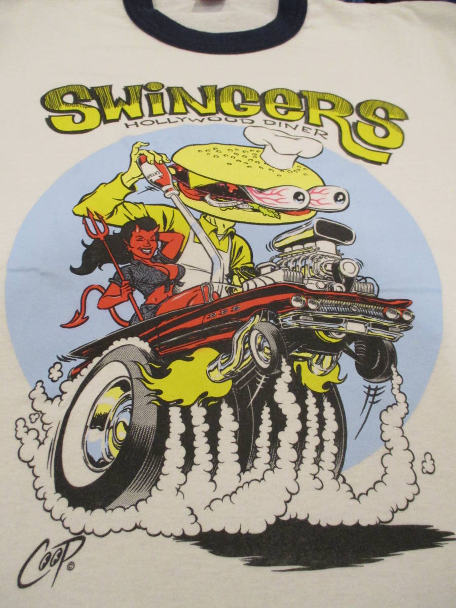 90's SWINGERS HOLLYWOOD DINER COOP ハンバーガー モンスター レッドデビル ホットロッド ビンテージ リンガー Tシャツ USA製 L_画像5