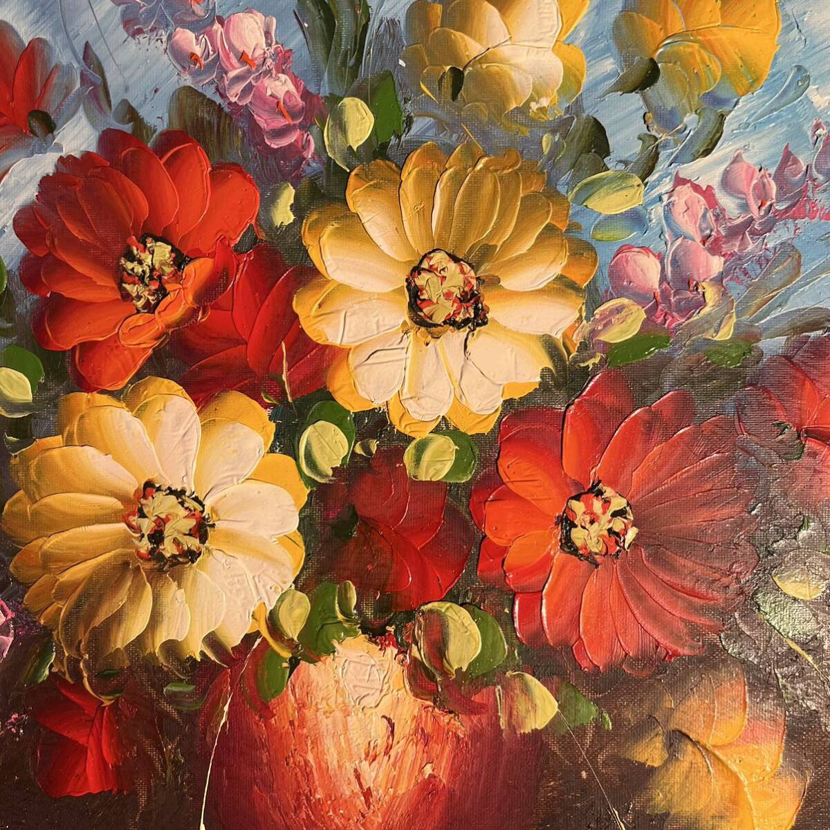 手書き油絵 花瓶の花 額付 絵画 インテリア 油彩画|静物画 手書き油絵 花瓶の花 額付 絵画 インテリア 油彩画|静物画
