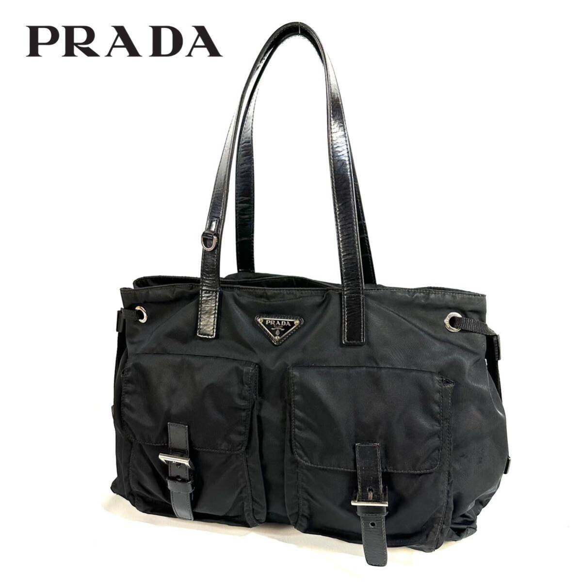 希少品】PRADA プラダ ナイロン レザーハンドル トートバッグ 希少品】PRADA プラダ ナイロン レザーハンドル トートバッグ