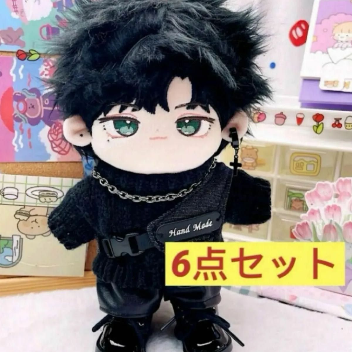 ぬいぐるみ服 20cm 着せ替えぬいぐるみ ぬい服 ブラック 6点 ぬいぐるみ服 20cm 着せ替えぬいぐるみ ぬい服 ブラック 6点