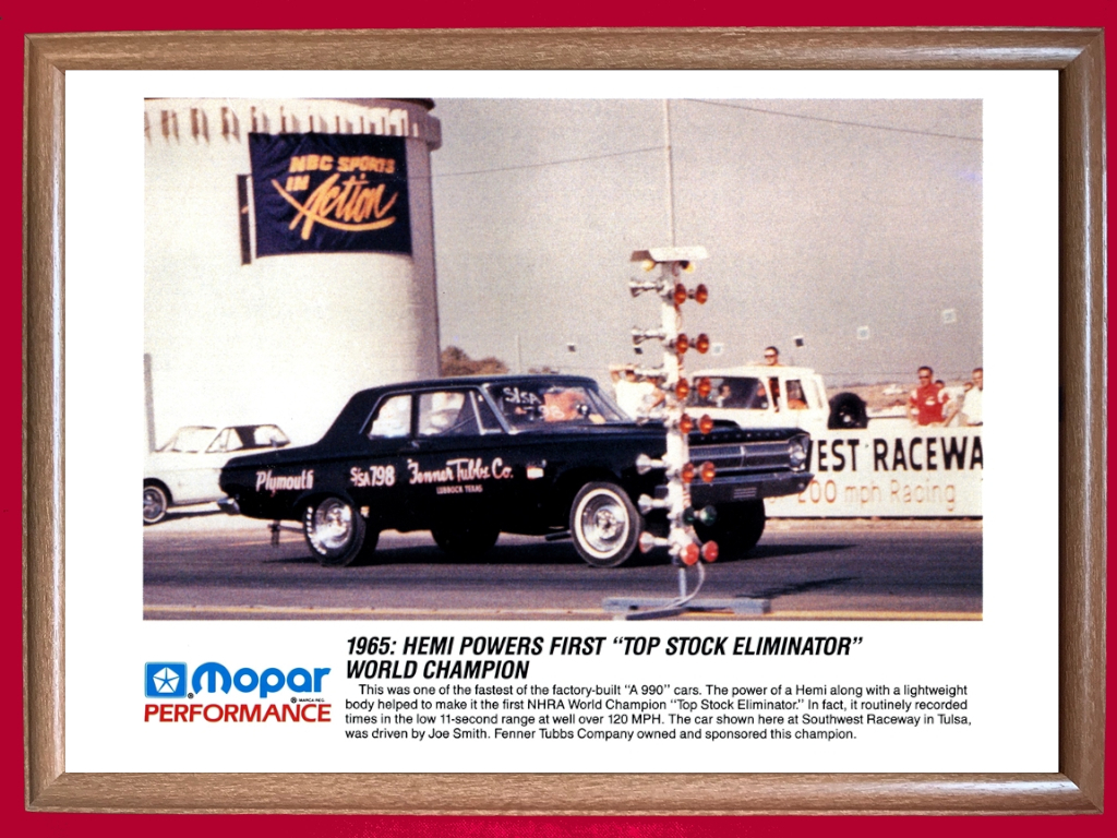 ポスター★ビンテージドラッグレース 1965 Plymouth HEMI A990★Mopar Performance★モパーパフォーマンス/NHRA/ベルベデア_額装イメージ（額は付属しません）