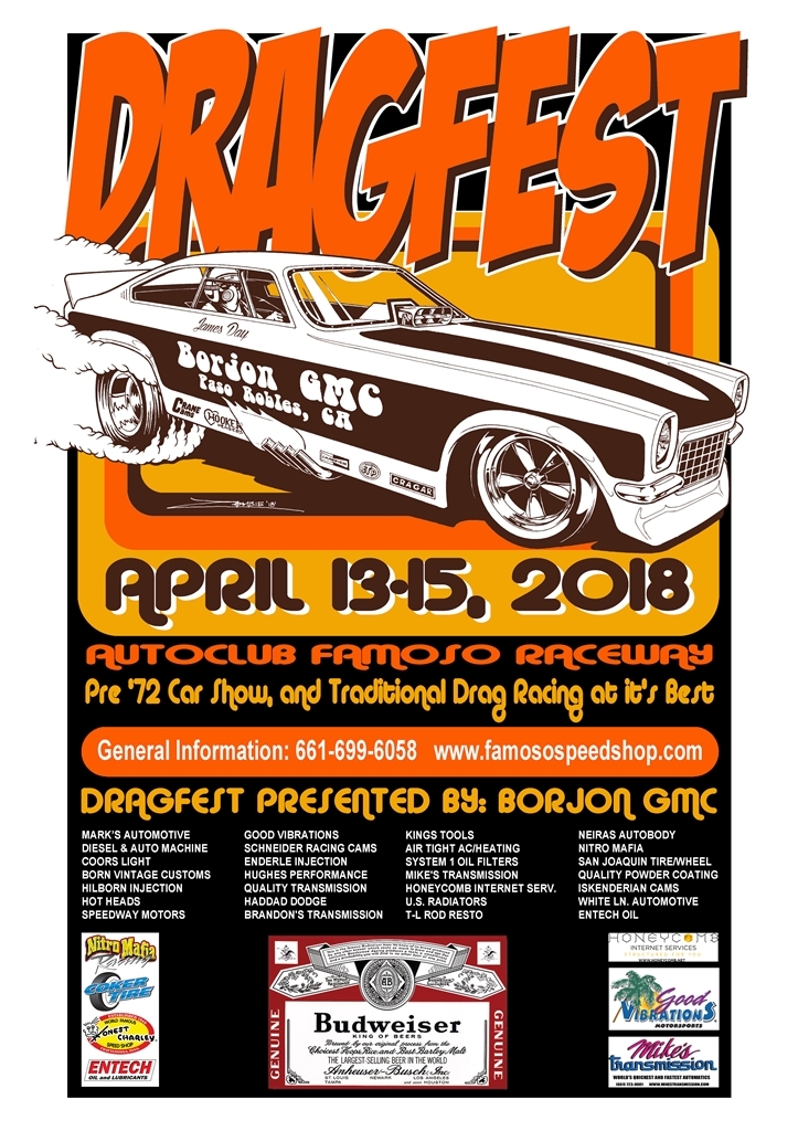*2018 DRAGFEST официальный постер Famoso Raceway*Gasser/Dragster/Funny Car/ Camaro /Mopar/Dodge/Plymouth/NHRA