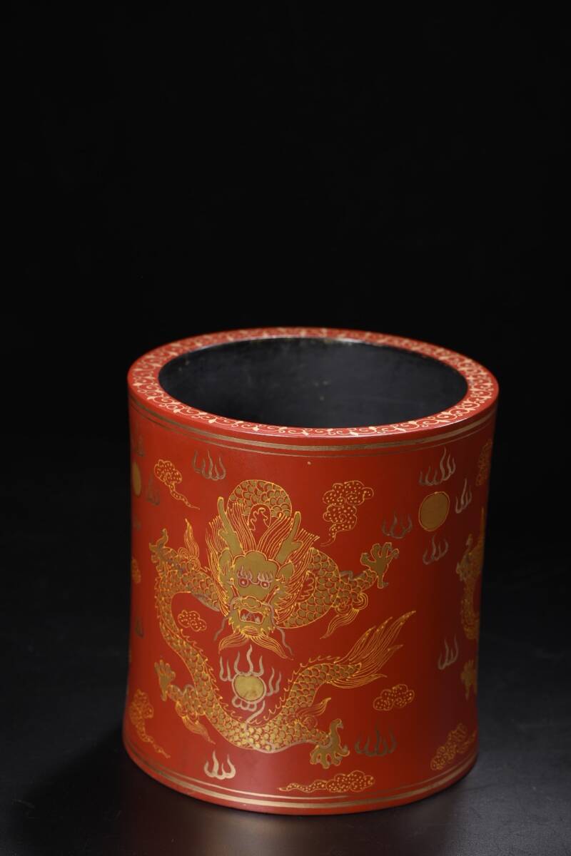 秘蔵 清 乾隆年製 竜紋筆立て 木胎蒔絵漆器 文房具 筆道具 中國 秘蔵 清 乾隆年製 竜紋筆立て 木胎蒔絵漆器 文房具 筆道具 中國