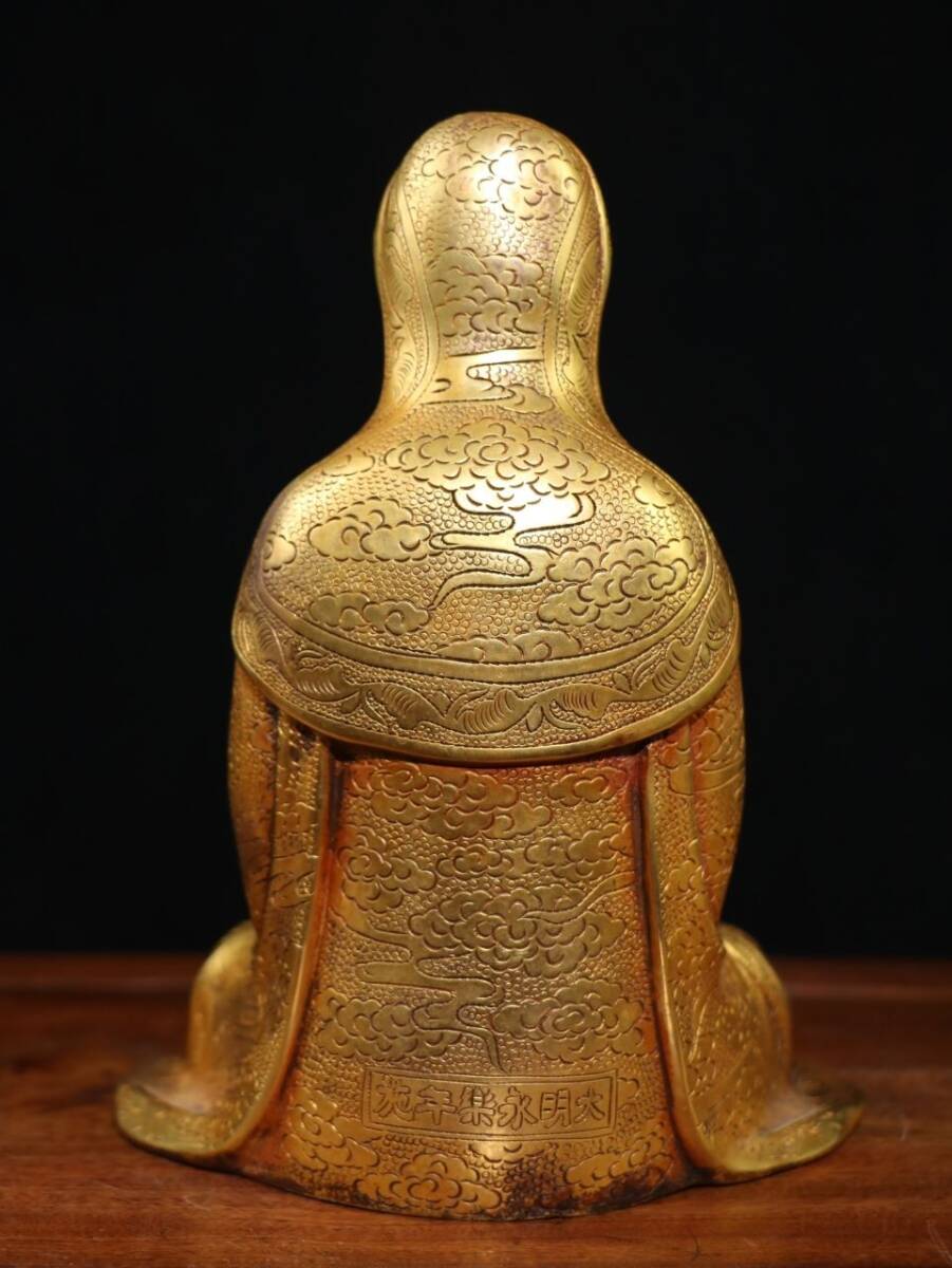 秘藏 明 永樂年製 紫銅 塗真金 老仏像【観音菩薩】 銅製品 秘藏 明 永樂年製 紫銅 塗真金 老仏像【観音菩薩】 銅製品