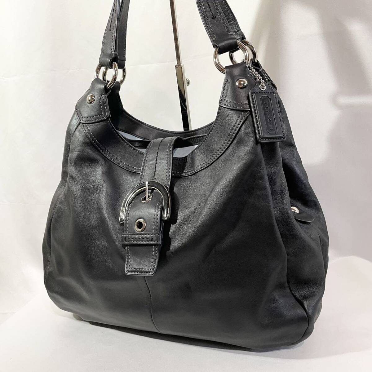 【美品】 正規品 コーチ COACH オールレザー 革 ハンドバッグ トートバッグ 黒 ブラック 鞄 かばん 肩掛け フォーマル ワンショルダー