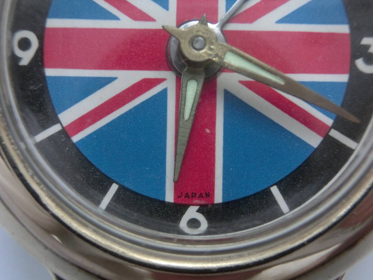  rare?* Showa era. excellent article * domestic production * made in Japan. change clock * Union Jack. large wristwatch?* travel watch * Mini Cooper .* material . metal..