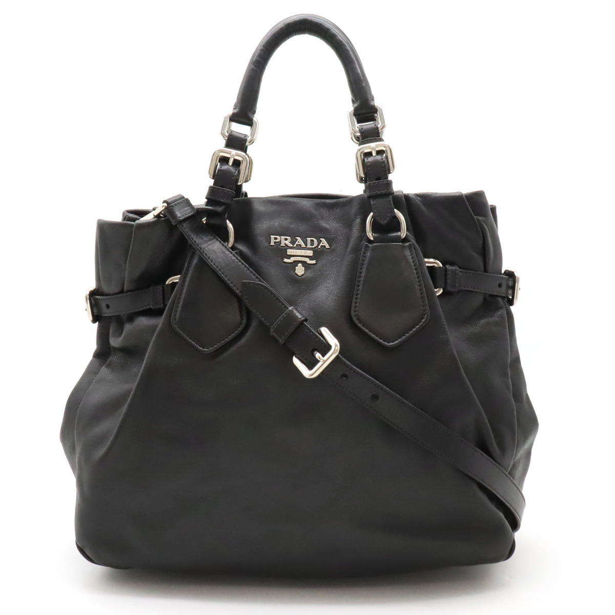 最安値挑戦中★PRADA★レザー ハンドバッグ★BLACK プラダ PRADA ハンドバッグ トートバッグ レザー 黒 ブラック