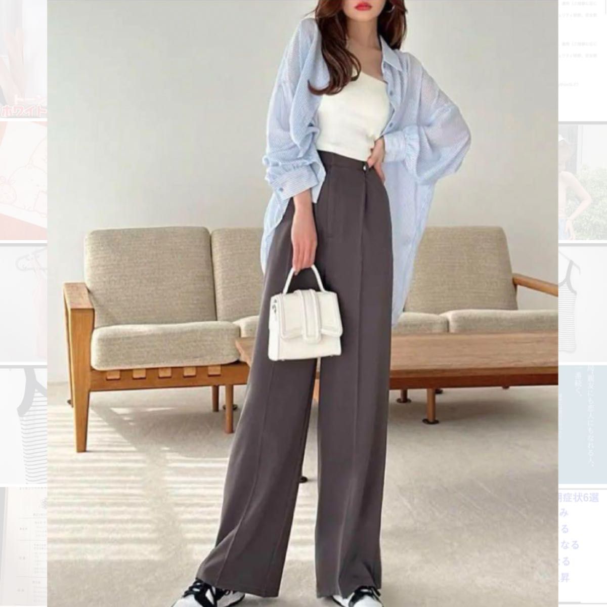 GRL センタープレスワイドタックロングパンツ チャコール XS GRL センタープレスワイドタックロングパンツ チャコール XS