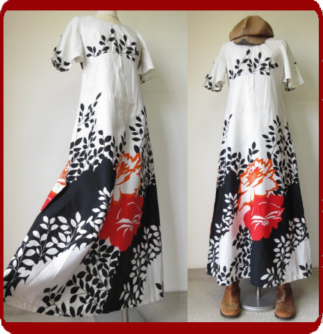 古着 レトロ Vintage白赤花柄ドレスワンピ マキシ丈70s60s70年代 古着 レトロ Vintage白赤花柄ドレスワンピ マキシ丈70s60s70年代