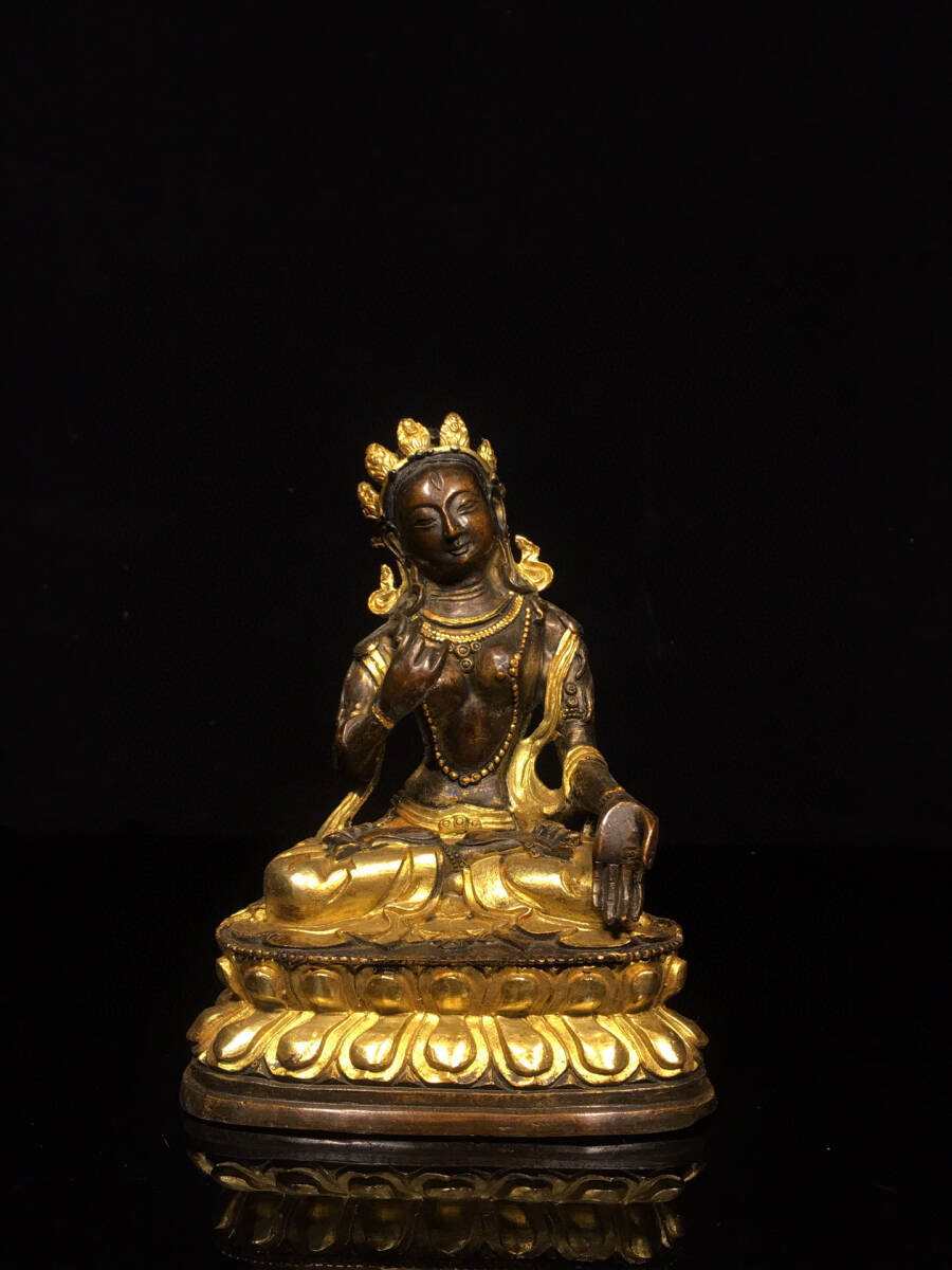超珍館蔵】銅製 塗金 度母像 置物 古賞物 古美術 超珍館蔵】銅製 塗金 度母像 置物 古賞物 古美術