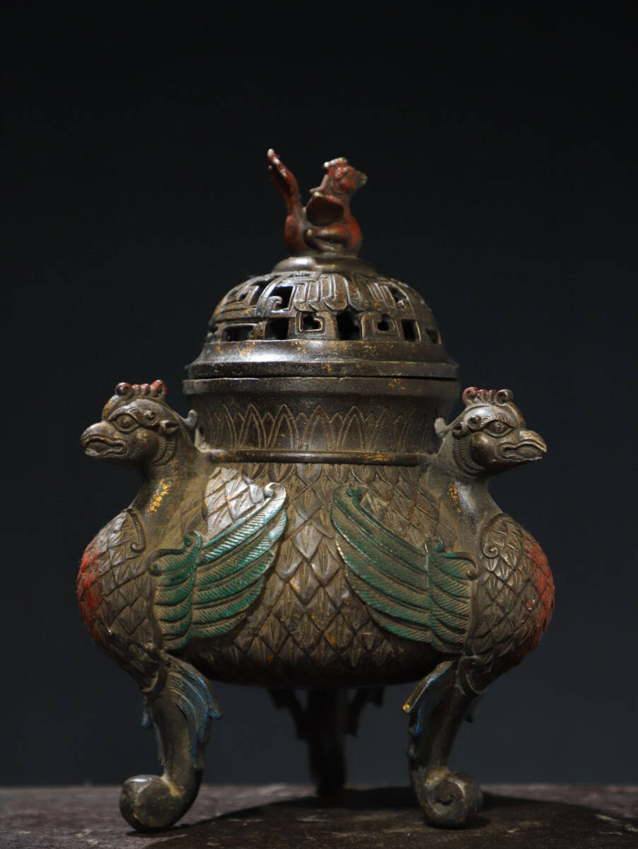 超珍館蔵】銅製 拓金 鳳凰熏香炉 置物 古賞物 古美術 超珍館蔵】銅製 拓金 鳳凰熏香炉 置物 古賞物 古美術