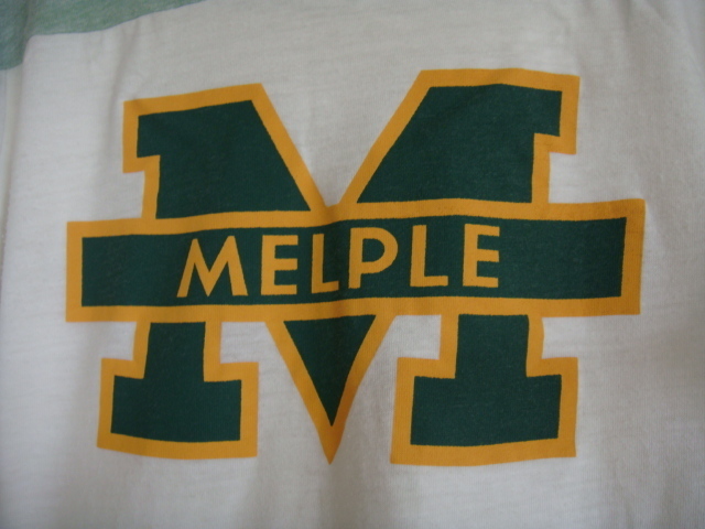 ◆ Melple メイプル フットボールTシャツ 七分袖 サイズM ヴィンテージ風の切り替え2トーン キャッチーな染込みプリント！ジャーナル取扱い_画像2