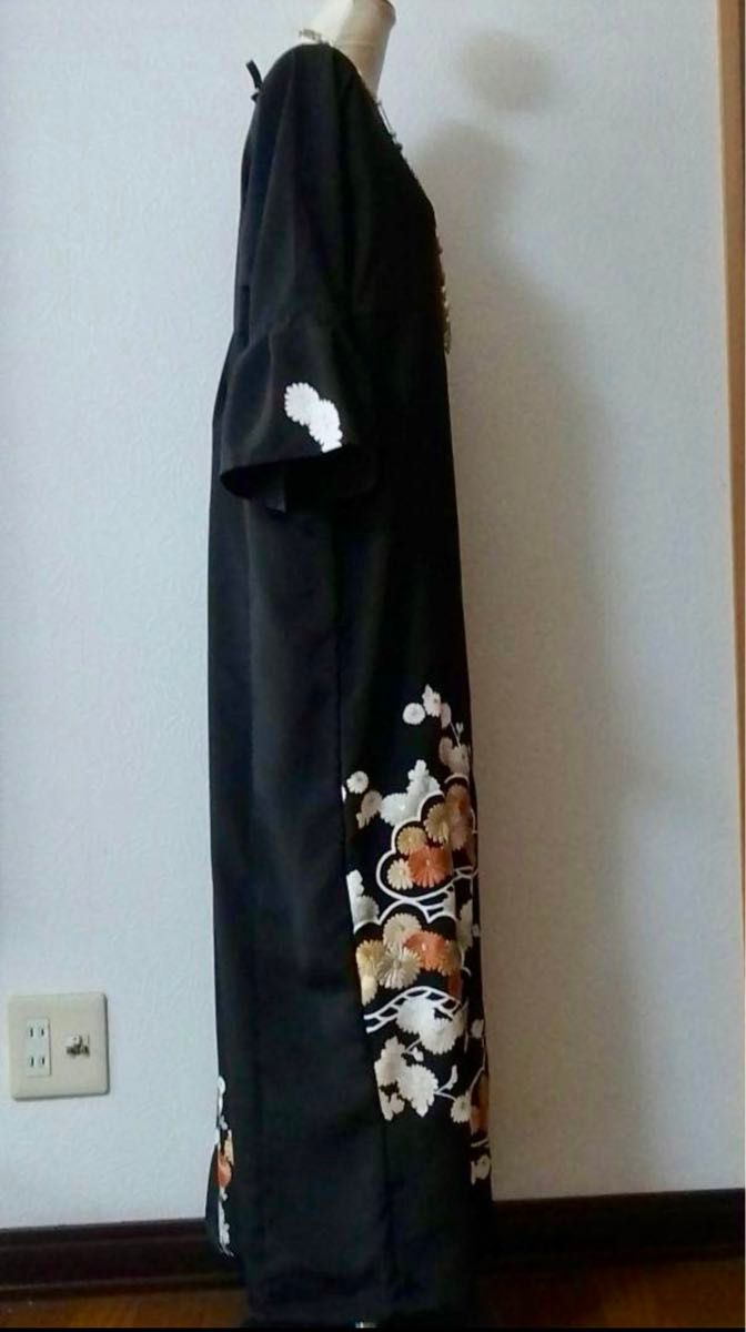 着物リメイクワンピース 留袖ドレス 刺繍菊 結婚式ワンピース 冠 着物リメイクワンピース 留袖ドレス 刺繍菊 結婚式ワンピース 冠