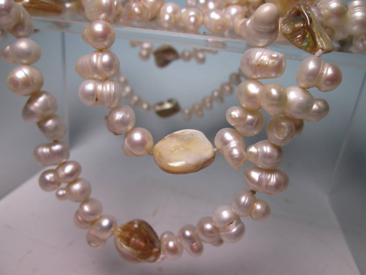 ☆本真珠 変形真珠＆シェル飾りの超ロング 162cmのネックレス 168g_画像5