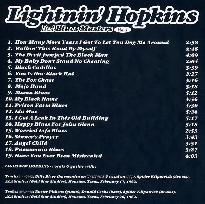 Lightnin' Hopkins/ライトニン・ホプキンス◆『ベスト・ブルース・マスターズ Vol.1』_画像2