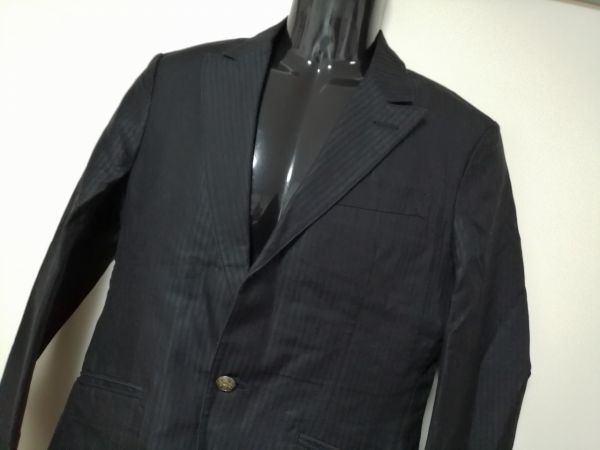 kkyj2980 # MK MICHEL KLEIN homme # Michel Klein Homme tailored jacket single 1. button cotton flax stripe weave black 46 M