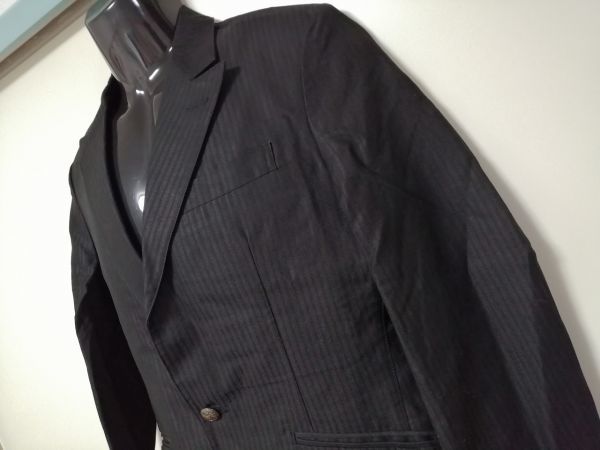 kkyj2980 # MK MICHEL KLEIN homme # Michel Klein Homme tailored jacket single 1. button cotton flax stripe weave black 46 M