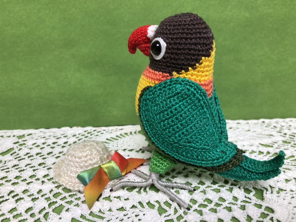  hand made kieli black button parakeet knitting lacework figure amigurumi handmade handmade handicrafts boater .....