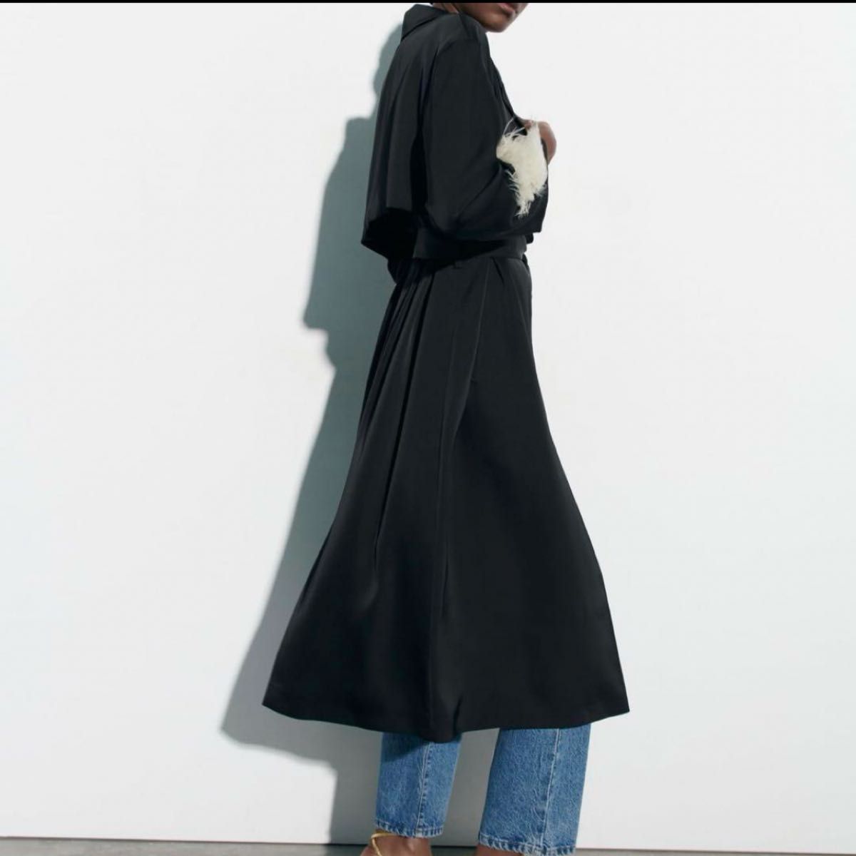 ザラ ZARA サテン ロング トレンチコート 黒 ブラック 長袖 ザラ ZARA サテン ロング トレンチコート 黒 ブラック 長袖