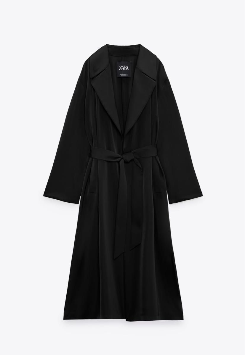ザラ ZARA サテン ロング トレンチコート 黒 ブラック 長袖 ザラ ZARA サテン ロング トレンチコート 黒 ブラック 長袖