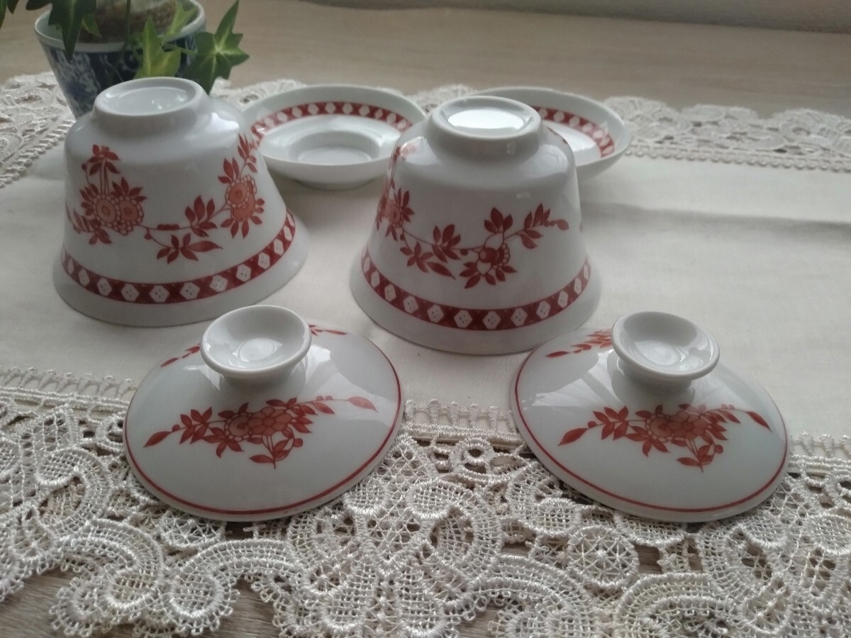 香港ペニンシュラ 蓋碗 2組 粤東磁廠 茶器 コーラルクレスト 香港ペニンシュラ 蓋碗 2組 粤東磁廠 茶器 コーラルクレスト