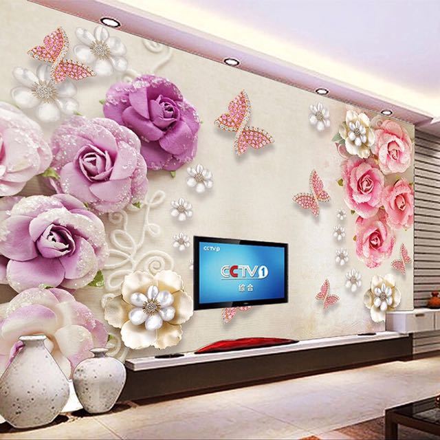 カスタム写真の壁紙ヨーロッパスタイルの蝶の花ダイヤモンドジュエリーテレビの背景の壁画壁画の壁紙 3d Jauce Shopping Service Yahoo Japan Auctions Ebay Japan