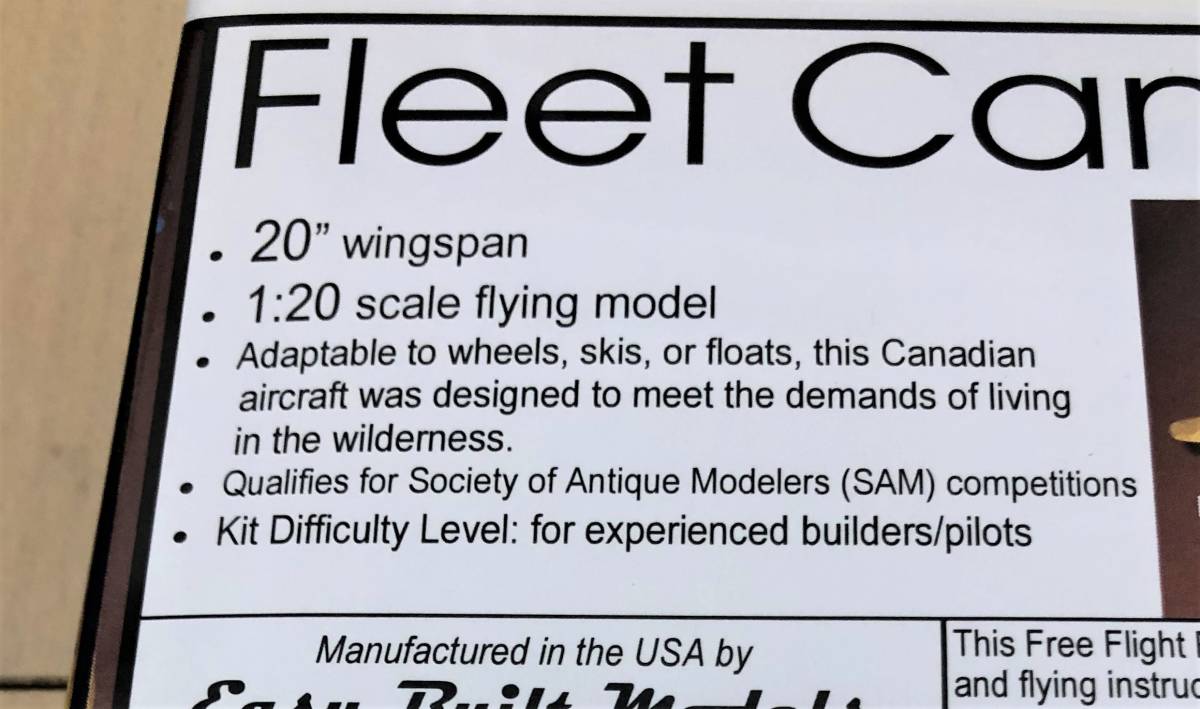 【ゴム動力機】Easy Built社制Fleet Canuk (on Floats)（翼長：20”=508mm）???殘り1