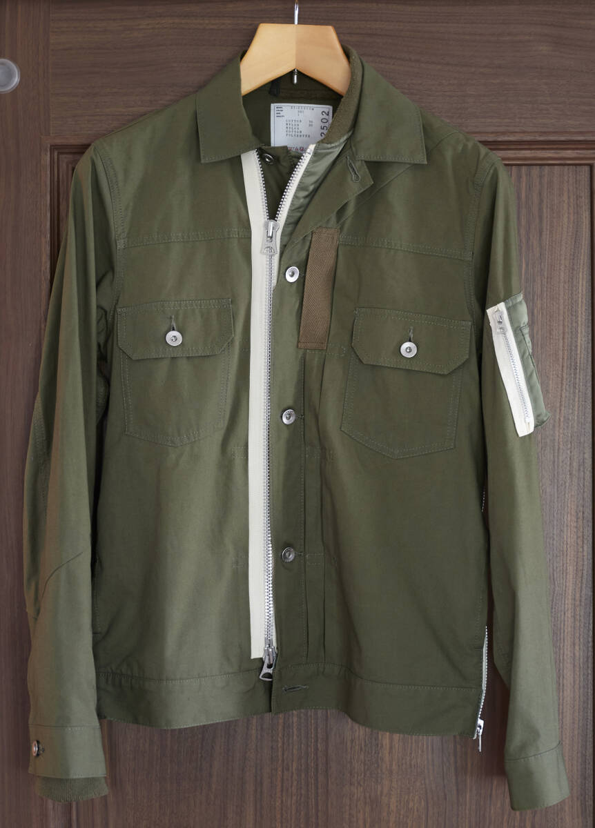 Sacai サカイ Cotton Nylon Oxford MA-1 Docking Blouson KHAKI Sacai サカイ Cotton Nylon Oxford MA-1 Docking Blouson KHAKI