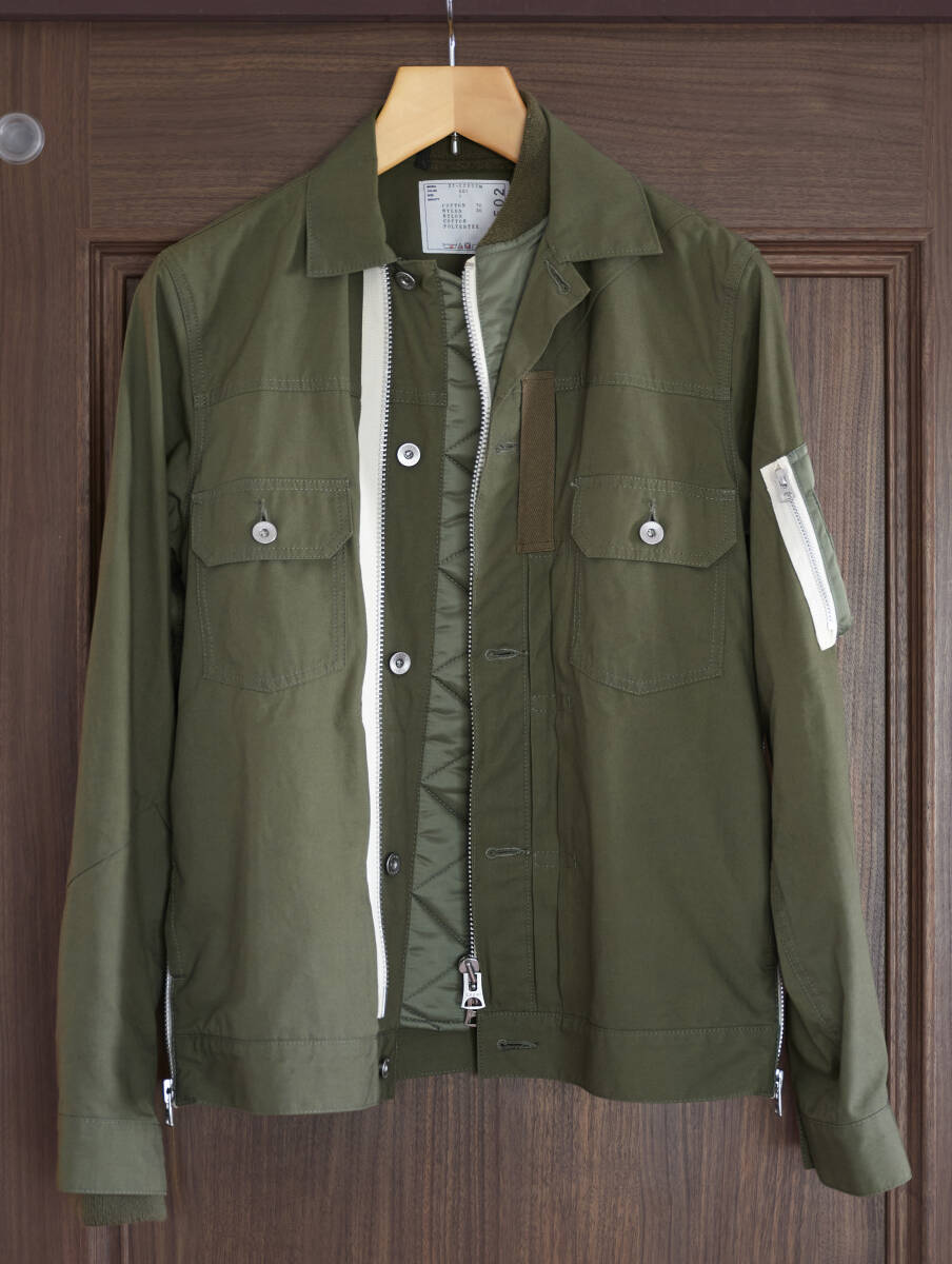 Sacai サカイ Cotton Nylon Oxford MA-1 Docking Blouson KHAKI Sacai サカイ Cotton Nylon Oxford MA-1 Docking Blouson KHAKI