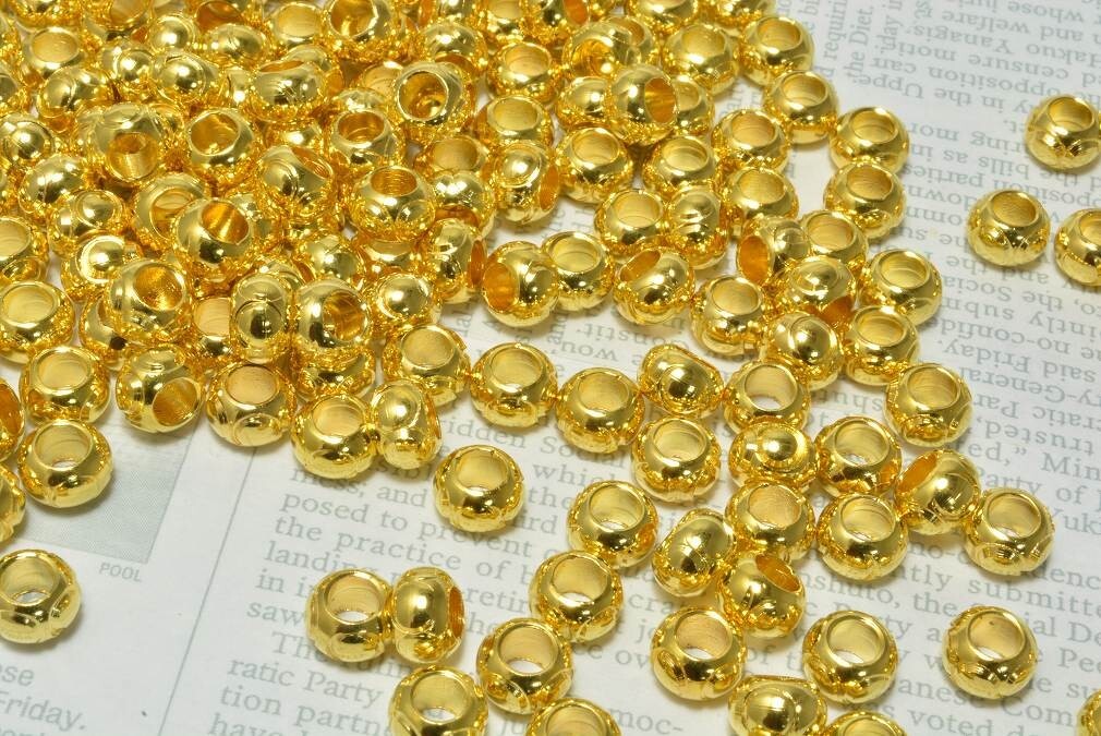 ビーズクラブ メタルビーズ ロンデル 円筒リング ゴールド 50個 6mm メタルビーズ ブレスレット 金具 金属ビーズ パーツ_画像3