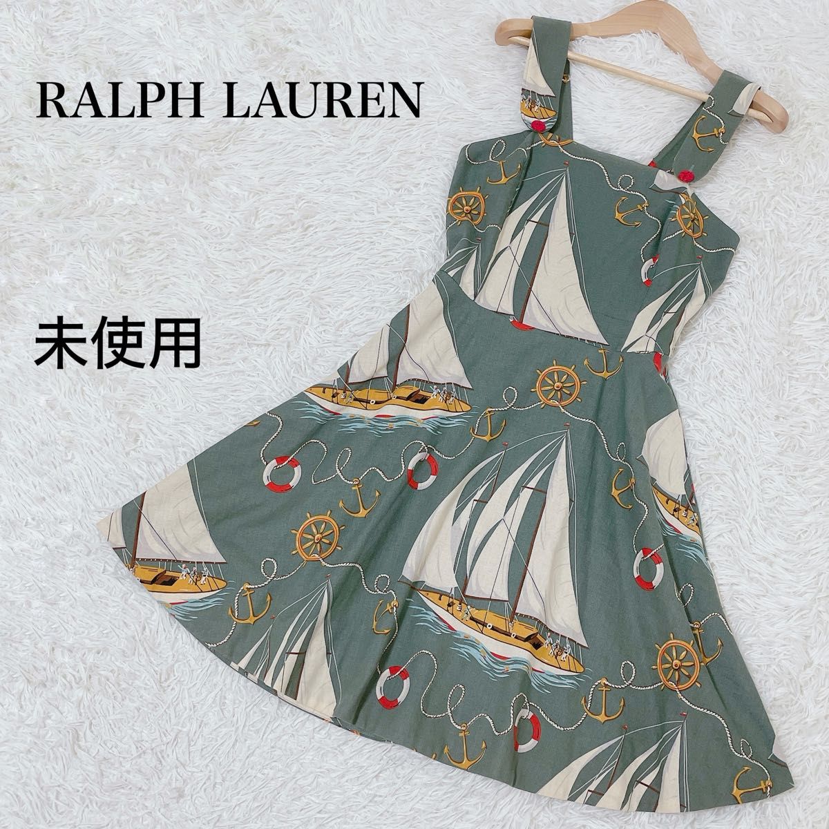 【RALPH LAUREN】花柄 ティアード Aラインドレス ワンピース 未使用 ラルフローレン マリン柄 リネンワンピース フレア A