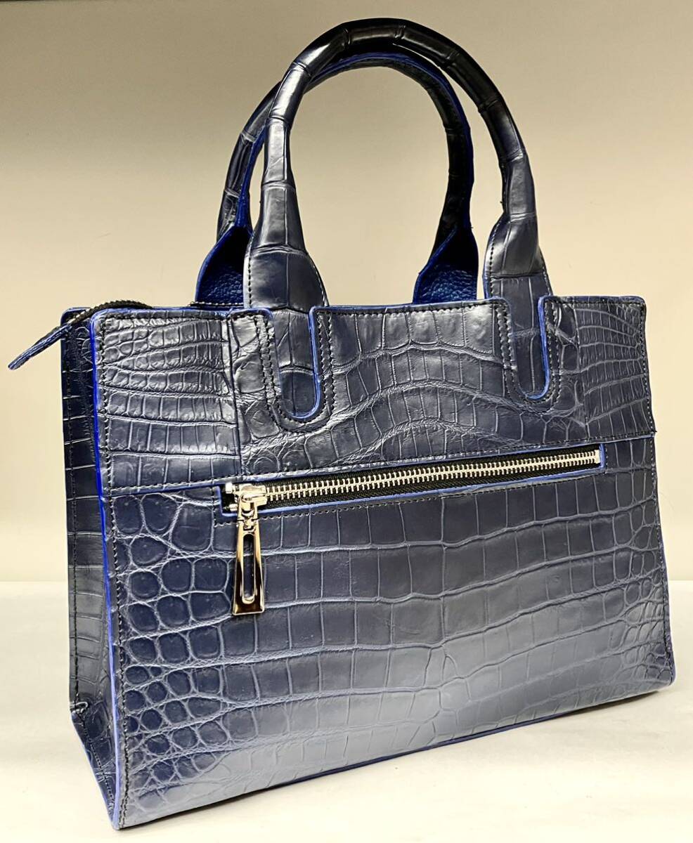  domestic production, made in Japan. POROSUS, high class crocodile wani leather using. handbag & shoulder bag, matted mat. navy 00431989