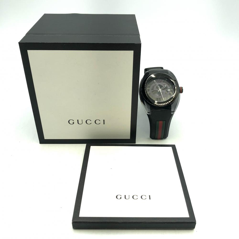 低価格の 中古】GUCCI SYNC 137.1 ラバーベルト ブラック クォーツ グッチ 男性用