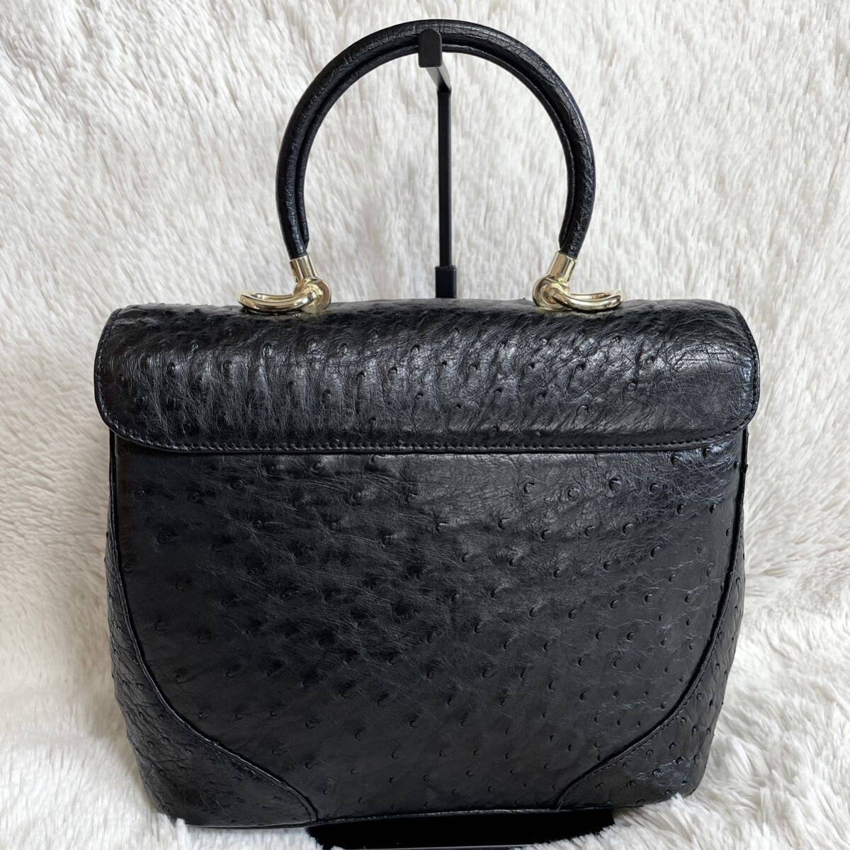 美品 BALLY バリー Bロゴ オーストリッチ ハンドバッグ ターン 美品 BALLY バリー Bロゴ オーストリッチ ハンドバッグ ターン